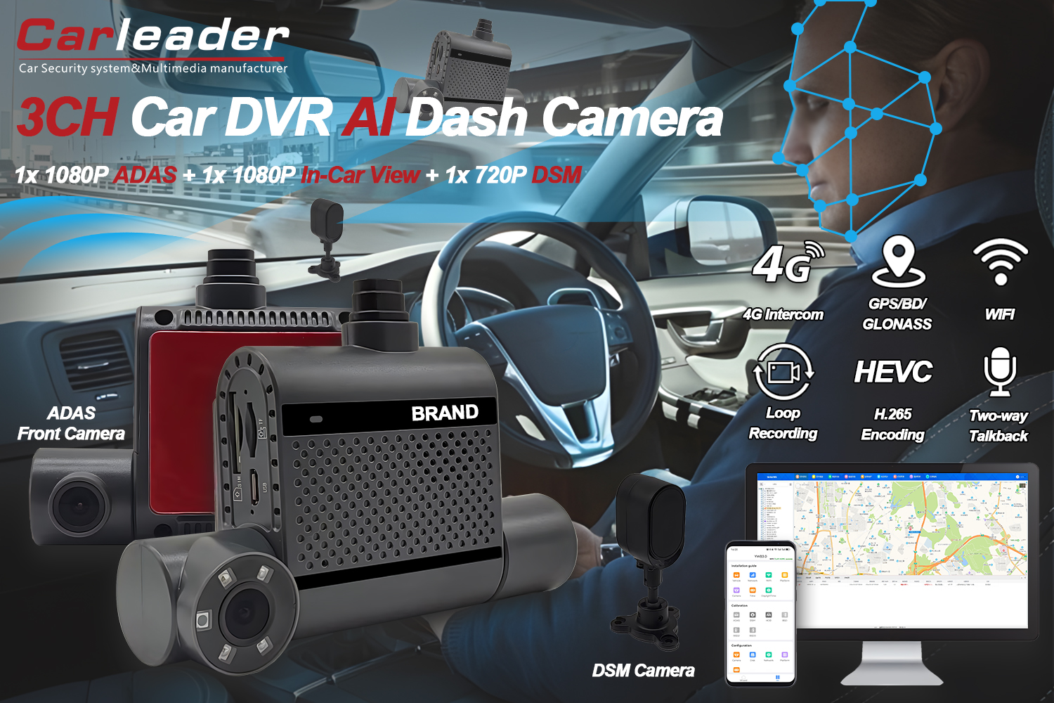 4G Dual AI Dash Camera cum ADAS et DSM