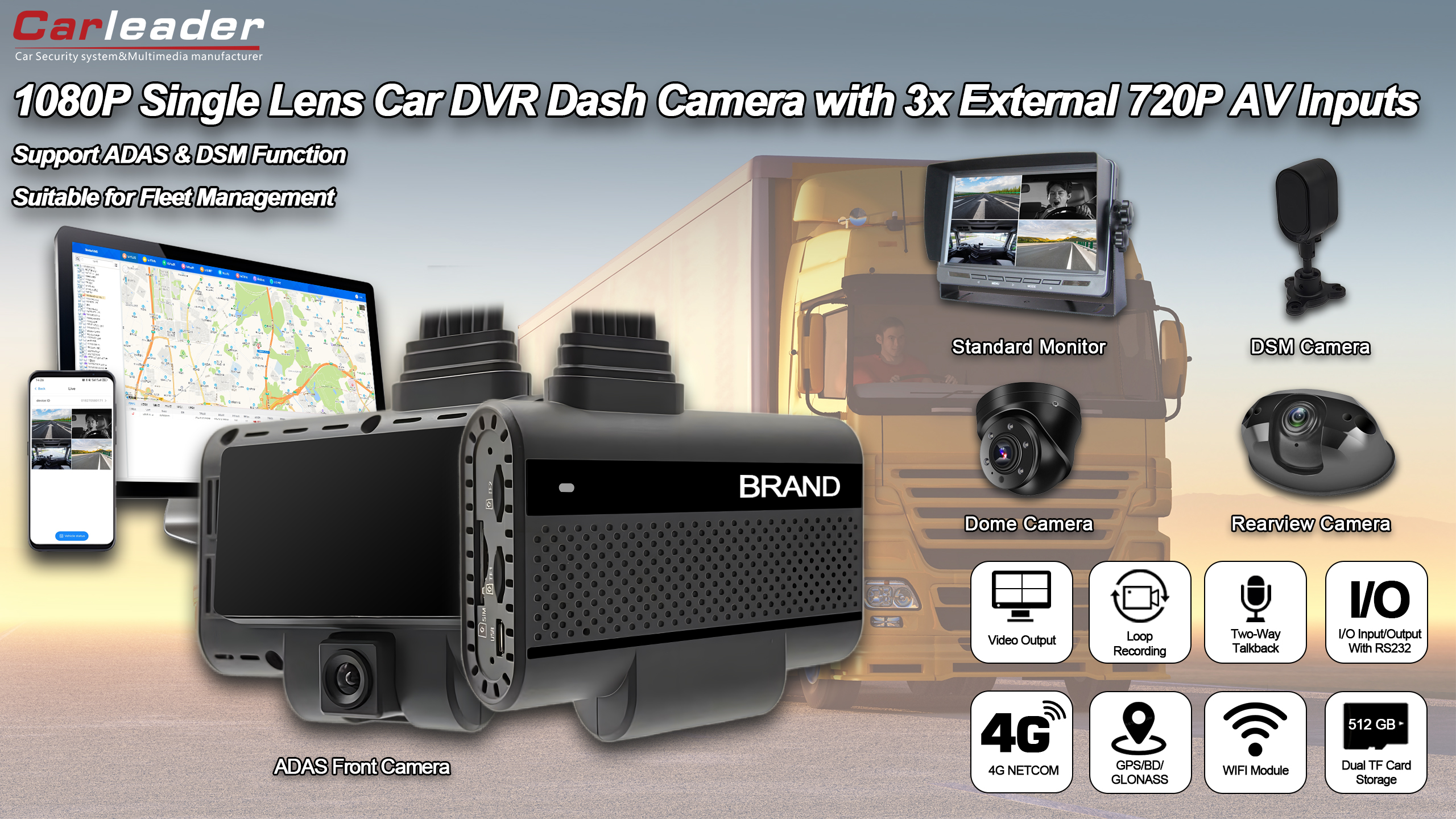 Directem 4ch DVR AI Dash Camera Ratio pro Classis Management