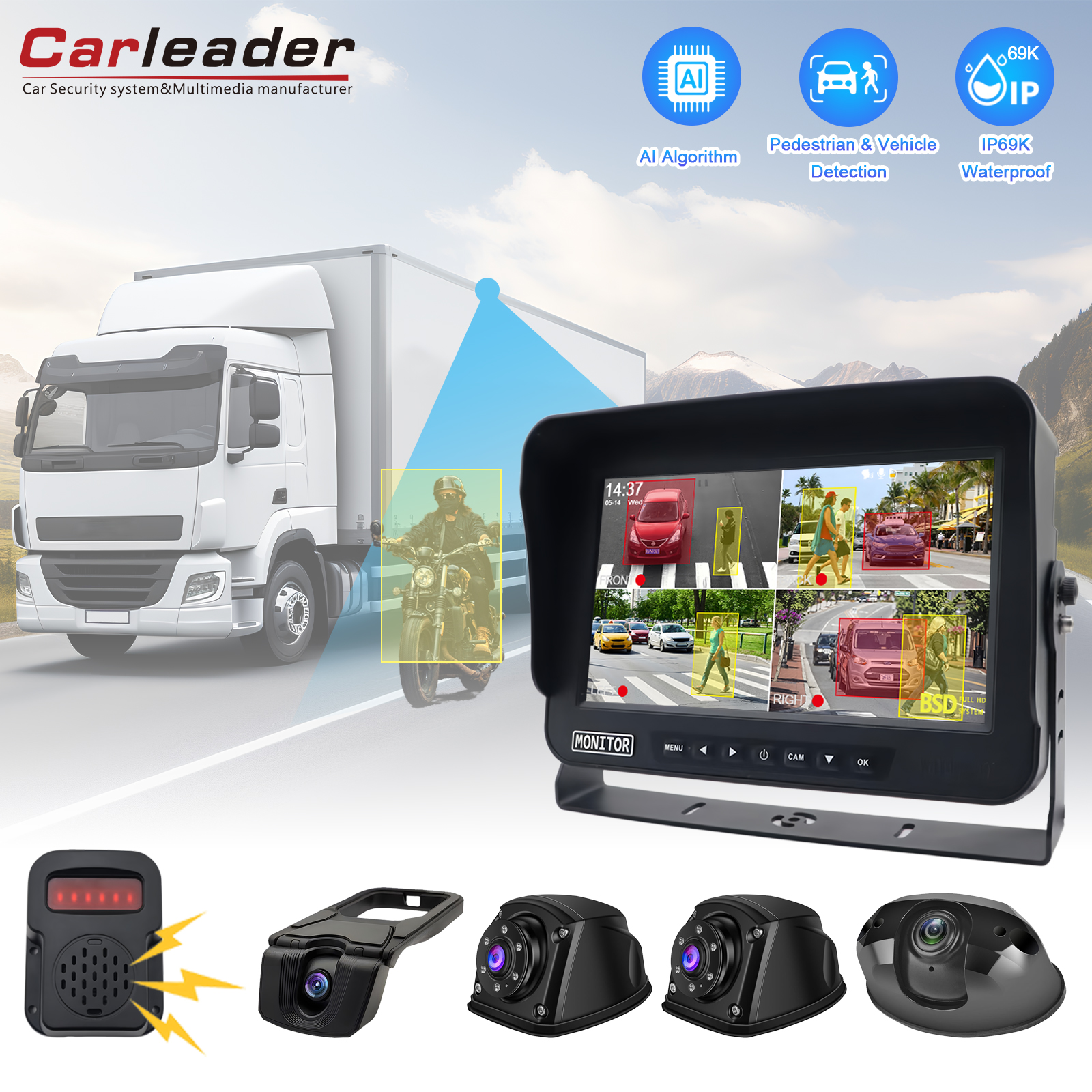 Enhance driving Safety cum Carleader 10.1 inch vehiculum BSD cæcus macula deprehensio Cras System