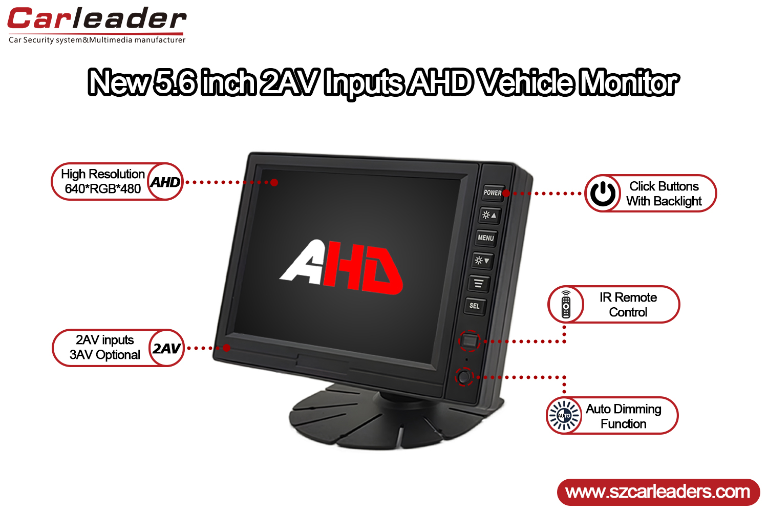5.6 inch currus tergo visum Monitor in parte Buttons