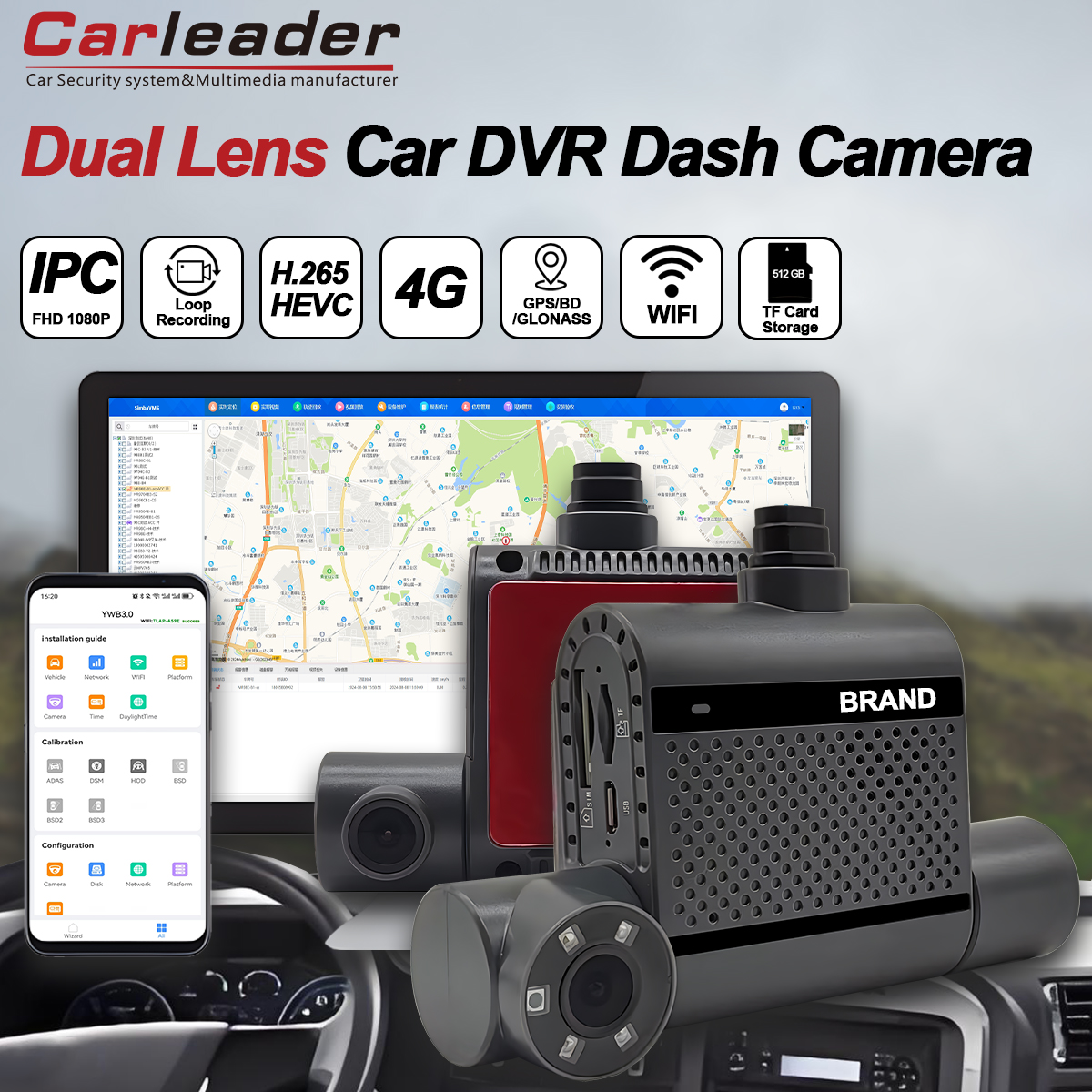 SATED Fleet Mangement cum Carleader Dual 2ch HD 1080p Car Dash Dash Cam