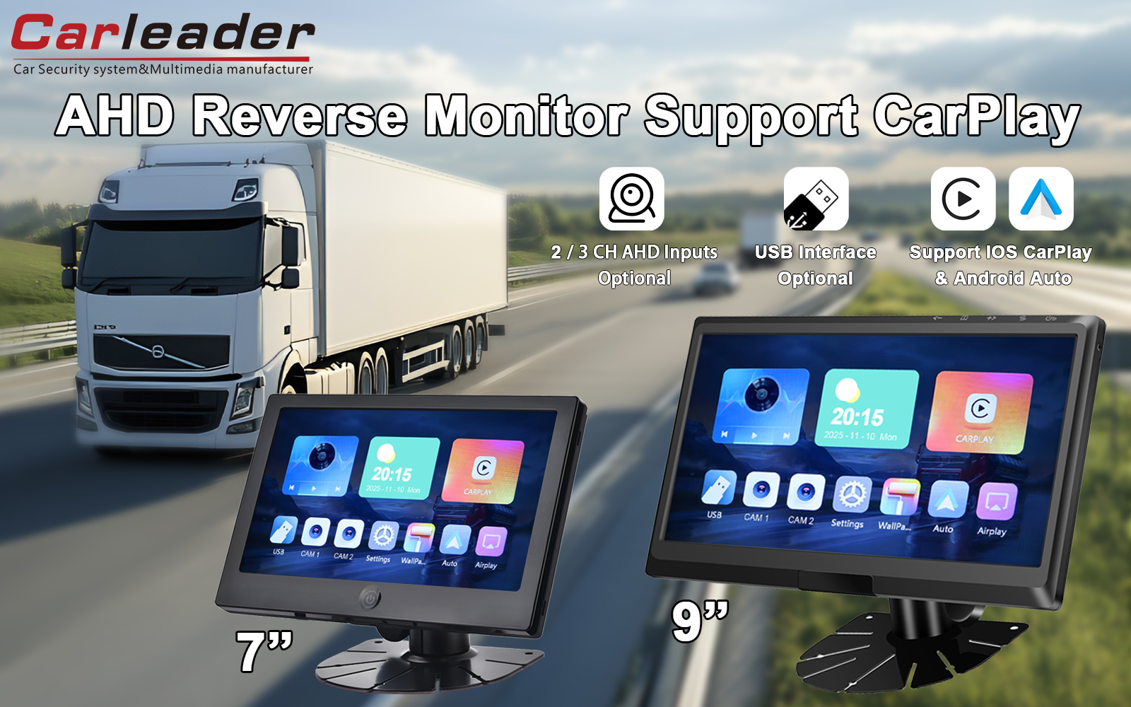 Carleader 9 Inch IPS 2AV AHD Vehiculum Monitor Support CarPlay Multimedia: Tua porta ad Smarter, Tutius Coegi