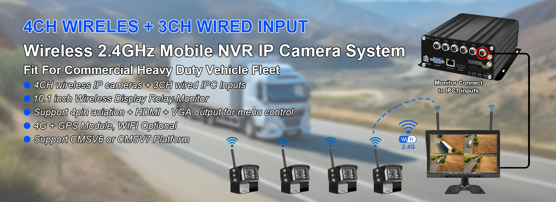 7CH Wireless 2.4GHz Mobile NVR IP Camera System